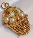 Vintage 10K Yellow Gold Pearl Basket Charm/Pendant