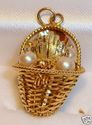 Vintage 10K Yellow Gold Pearl Basket Charm/Pendant