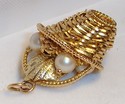 Vintage 10K Yellow Gold Pearl Basket Charm/Pendant