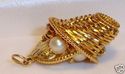 Vintage 10K Yellow Gold Pearl Basket Charm/Pendant