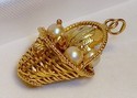 Vintage 10K Yellow Gold Pearl Basket Charm/Pendant