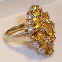 Vintage 925 Sterling Silver Citrine & CZ Ring, (6)