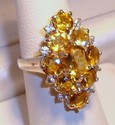 Vintage 925 Sterling Silver Citrine & CZ Ring, (6)