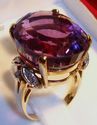 Vintage 585 14K Yellow Gold Amethyst & Diamond Rin