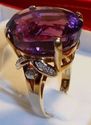 Vintage 585 14K Yellow Gold Amethyst & Diamond Rin