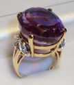 Vintage 585 14K Yellow Gold Amethyst & Diamond Rin