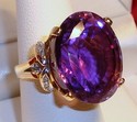 Vintage 585 14K Yellow Gold Amethyst & Diamond Rin