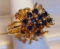 Vintage 14K Yellow Gold Sapphire Bamboo Floral Rin