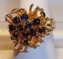 Vintage 14K Yellow Gold Sapphire Bamboo Floral Rin