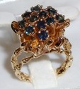 Vintage 14K Yellow Gold Sapphire Bamboo Floral Rin