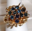 Vintage 14K Yellow Gold Sapphire Bamboo Floral Rin