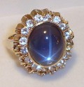 Vintage 14K Gold Star Aquamarine & Goshenite Ring 