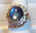 Vintage 14K Gold Star Aquamarine & Goshenite Ring 