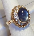 Vintage 14K Gold Star Aquamarine & Goshenite Ring 