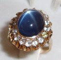 Vintage 14K Gold Star Aquamarine & Goshenite Ring 