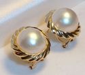 Vintage 14K Gold Mabe Pearl Omega-Back Pierced Ear