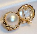 Vintage 14K Gold Mabe Pearl Omega-Back Pierced Ear