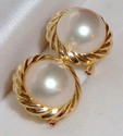 Vintage 14K Gold Mabe Pearl Omega-Back Pierced Ear