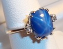 Vintage 14K White Gold Star Sapphire & Diamond Rin