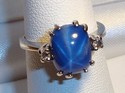 Vintage 14K White Gold Star Sapphire & Diamond Rin