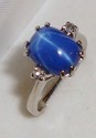 Vintage 14K White Gold Star Sapphire & Diamond Rin