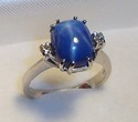 Vintage 14K White Gold Star Sapphire & Diamond Rin