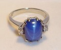 Vintage 14K White Gold Star Sapphire & Diamond Rin