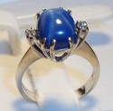 Vintage 14K White Gold Star Sapphire & Diamond Rin