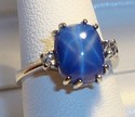 Vintage 14K White Gold Star Sapphire & Diamond Rin