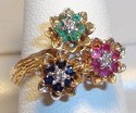 Vintage 10K Yellow Gold Multi-Gem & Diamond Ring (