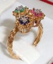 Vintage 10K Yellow Gold Multi-Gem & Diamond Ring (