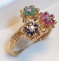 Vintage 10K Yellow Gold Multi-Gem & Diamond Ring (