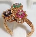 Vintage 10K Yellow Gold Multi-Gem & Diamond Ring (