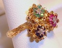 Vintage 10K Yellow Gold Multi-Gem & Diamond Ring (