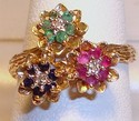 Vintage 10K Yellow Gold Multi-Gem & Diamond Ring (