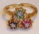 Vintage 10K Yellow Gold Multi-Gem & Diamond Ring (