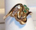 Vintage Style Crest 14K Gold Emerald & Diamond Rin