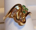 Vintage Style Crest 14K Gold Emerald & Diamond Rin