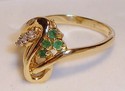 Vintage Style Crest 14K Gold Emerald & Diamond Rin