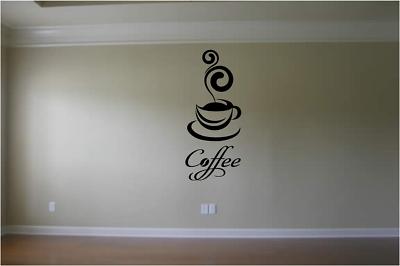 Coffee w/ Cup Wall Decor Decal - You Pick Color, Red Line Grafix