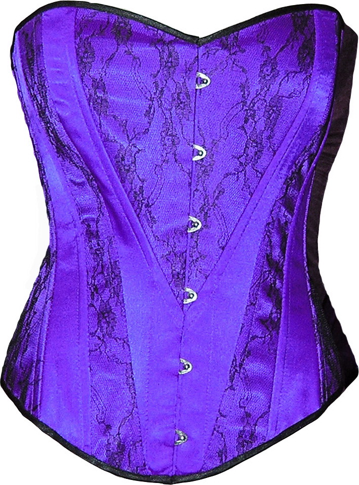 Purple Satin Heart Shape Black Lace Brocade Victorian Corset Overbust ...