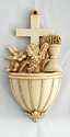 Communion font in antiqued alabaster with gold tri