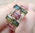 silver emerald mixcolor tourmaline crystal ring TS