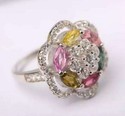 silver marquise mixcolor tourmaline vintage ring T