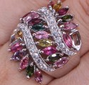 silver marquise mixcolor trourmaline crystal ring 