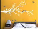 78"x37" Tree Branch in WHITE with 10 birds in GRAY