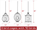 3 Bird Cages with 10 birds Wall Decal Deco Art Sti
