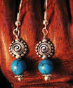 Turquoise and Swirl Tibet Silver Earrings