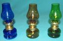 Vintage Mini Hurricane Lamp Set Amber Blue & Green