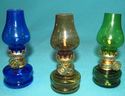 Vintage Mini Hurricane Lamp Set Amber Blue & Green